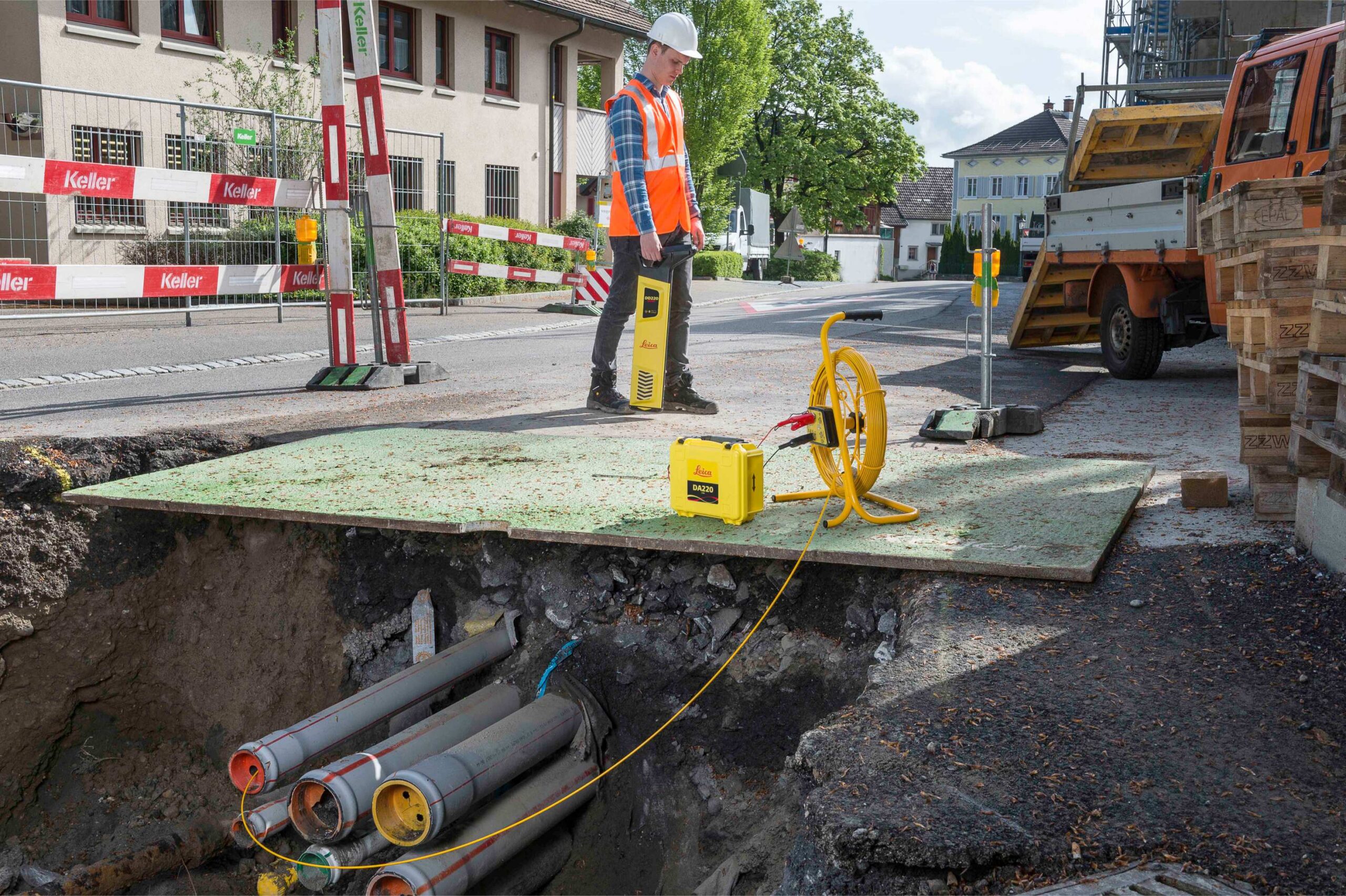 Technician using ground penetrating radar (GPR) to detect underground utilities at a construction site in Wollongong, preventing costly damage and project delays.