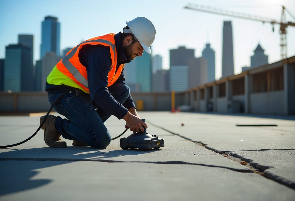 Technician using GPR concrete scanning equipment on Sydney construction site