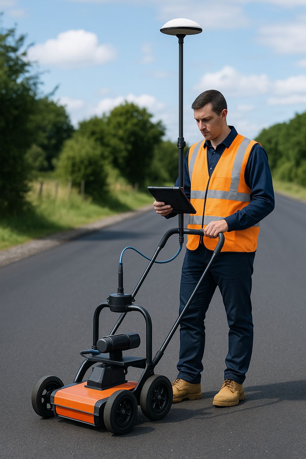 Technician using GPS mapping equipment for utility locating in NSW