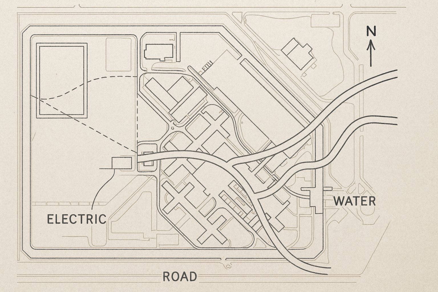 Hand-drawn mud map showing underground utilities layout for a Sydney construction site