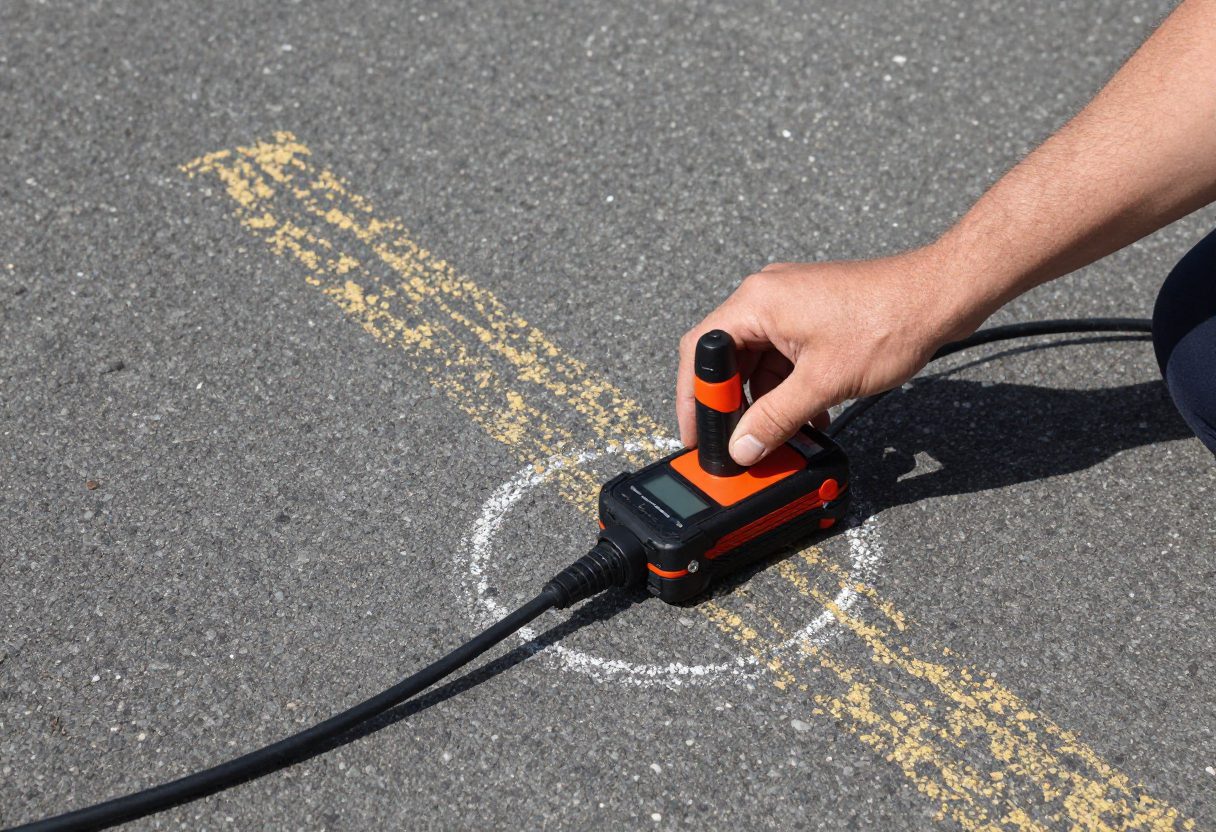 Electromagnetic locating equipment tracing underground cable